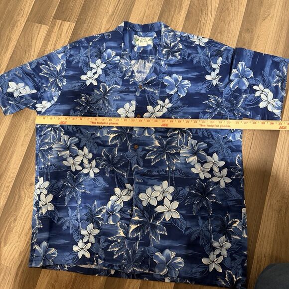 Vintage Two Palms Men's 2XL Hawaiian Shirt Made in Honolulu Hibiscus Blue Cotton - Picture 3 of 5